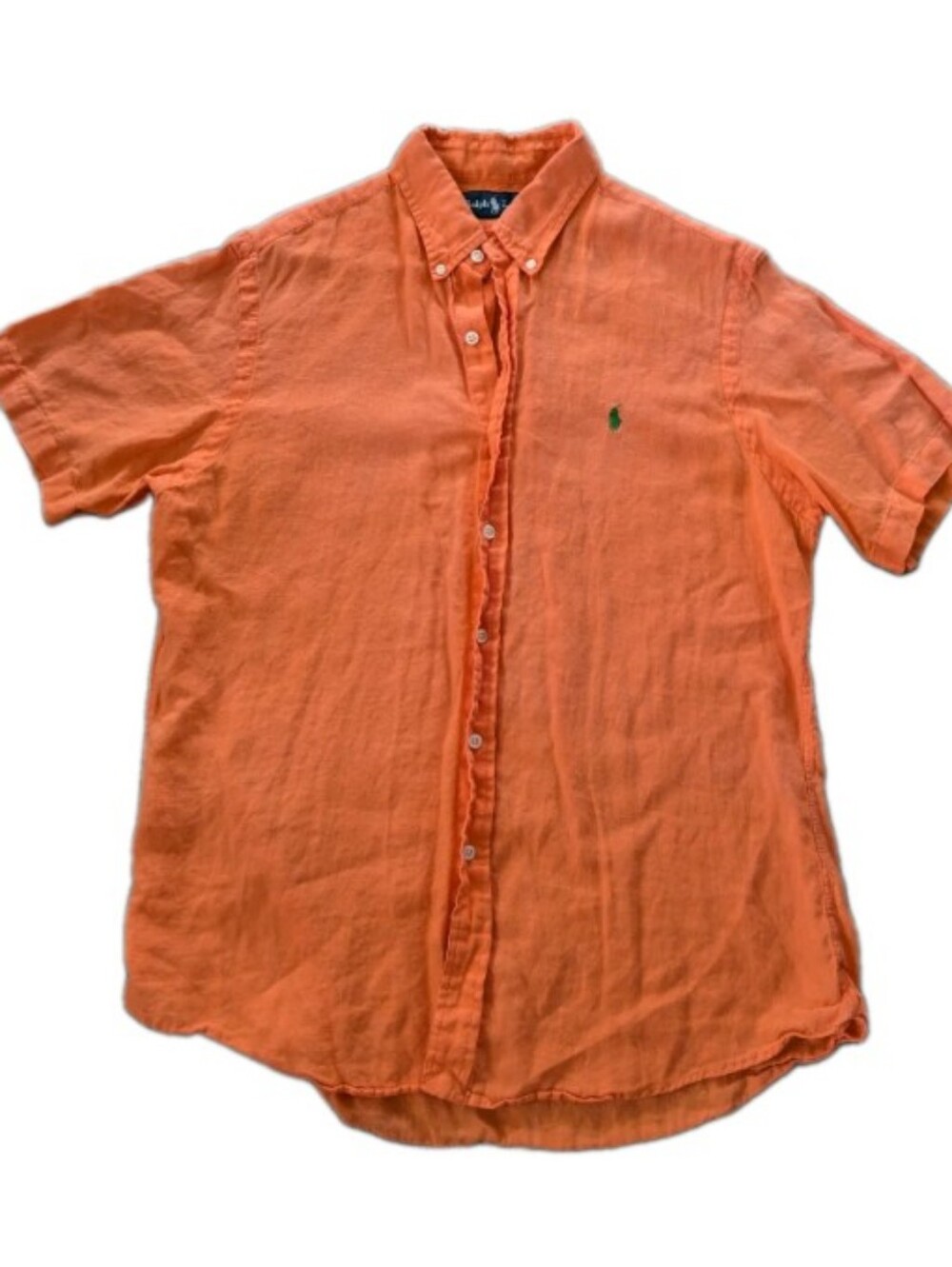 Vintage Ralph Lauren Polo Shirt Mens L Orange Linen Button Down Lightweight Pony